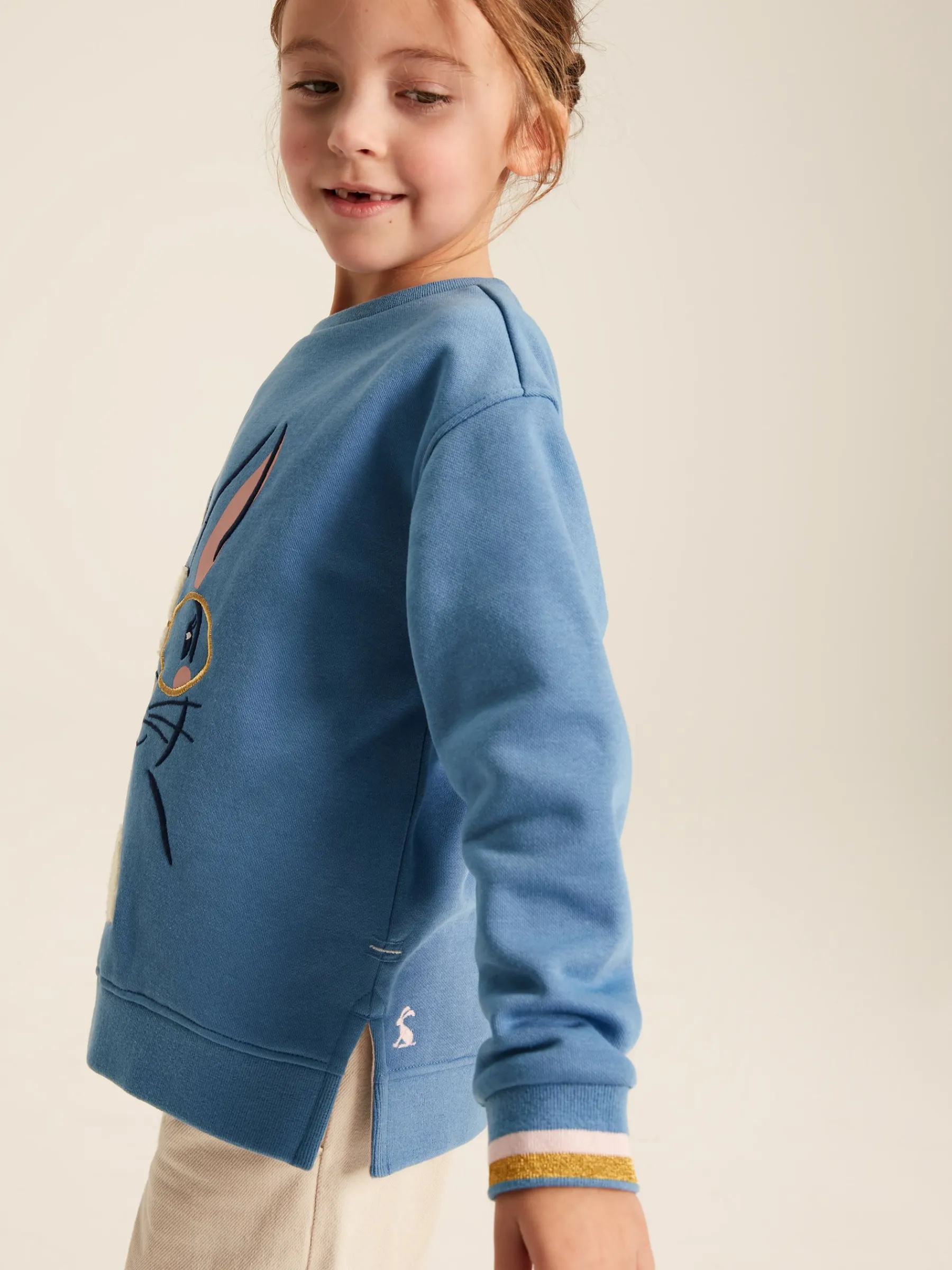 Girls' Mackenzie Blue Rabbit Embroidered Artwork Crew Neck Sweatshirt<Joules New