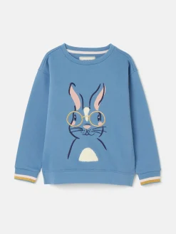 Girls' Mackenzie Blue Rabbit Embroidered Artwork Crew Neck Sweatshirt<Joules New