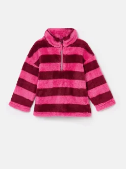 Girls' Merridie Pink Stripe Half Zip Borg Fleece<Joules Online