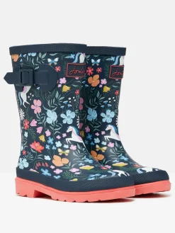 Girls' Navy Blue Printed Wellies<Joules Online