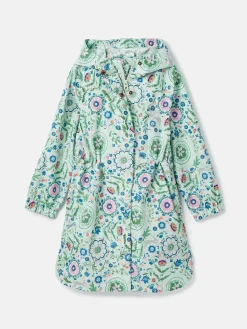 Girls' Rainford Green Floral Waterproof Packable Raincoat With Hood<Joules Best