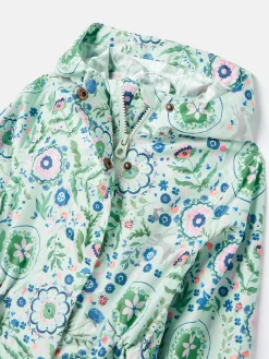 Girls' Rainford Green Floral Waterproof Packable Raincoat With Hood<Joules Best