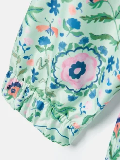 Girls' Rainford Green Floral Waterproof Packable Raincoat With Hood<Joules Best