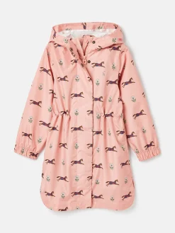 Girls' Rainford Pink Horse Waterproof Packable Raincoat With Hood<Joules Best