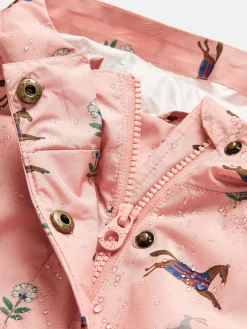 Girls' Rainford Pink Horse Waterproof Packable Raincoat With Hood<Joules Best