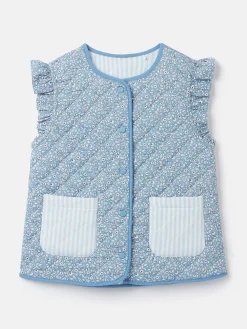 Girls' Raye Blue Floral Reversible Print Quilted Gilet<Joules Sale
