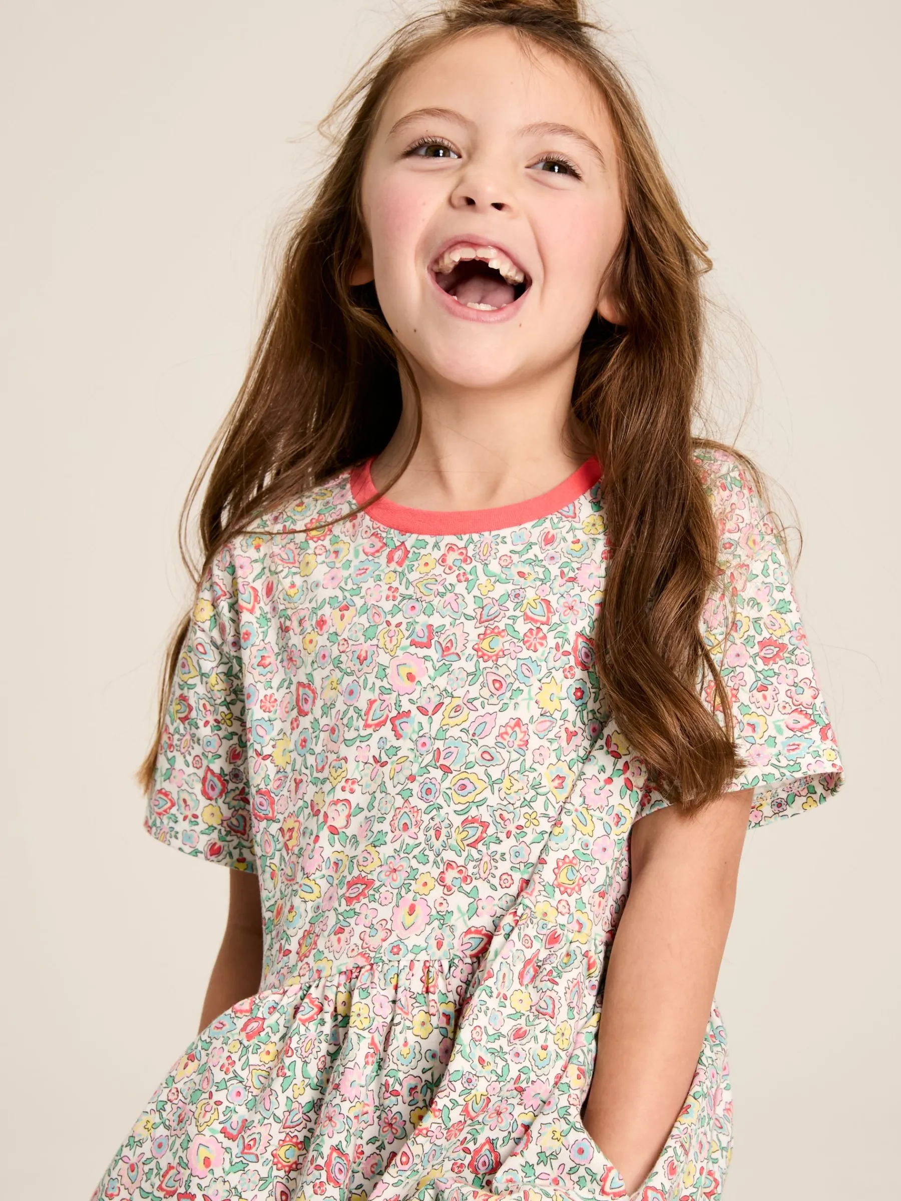Girls' Skye Multi Print Jersey T-Shirt Dress<Joules Outlet