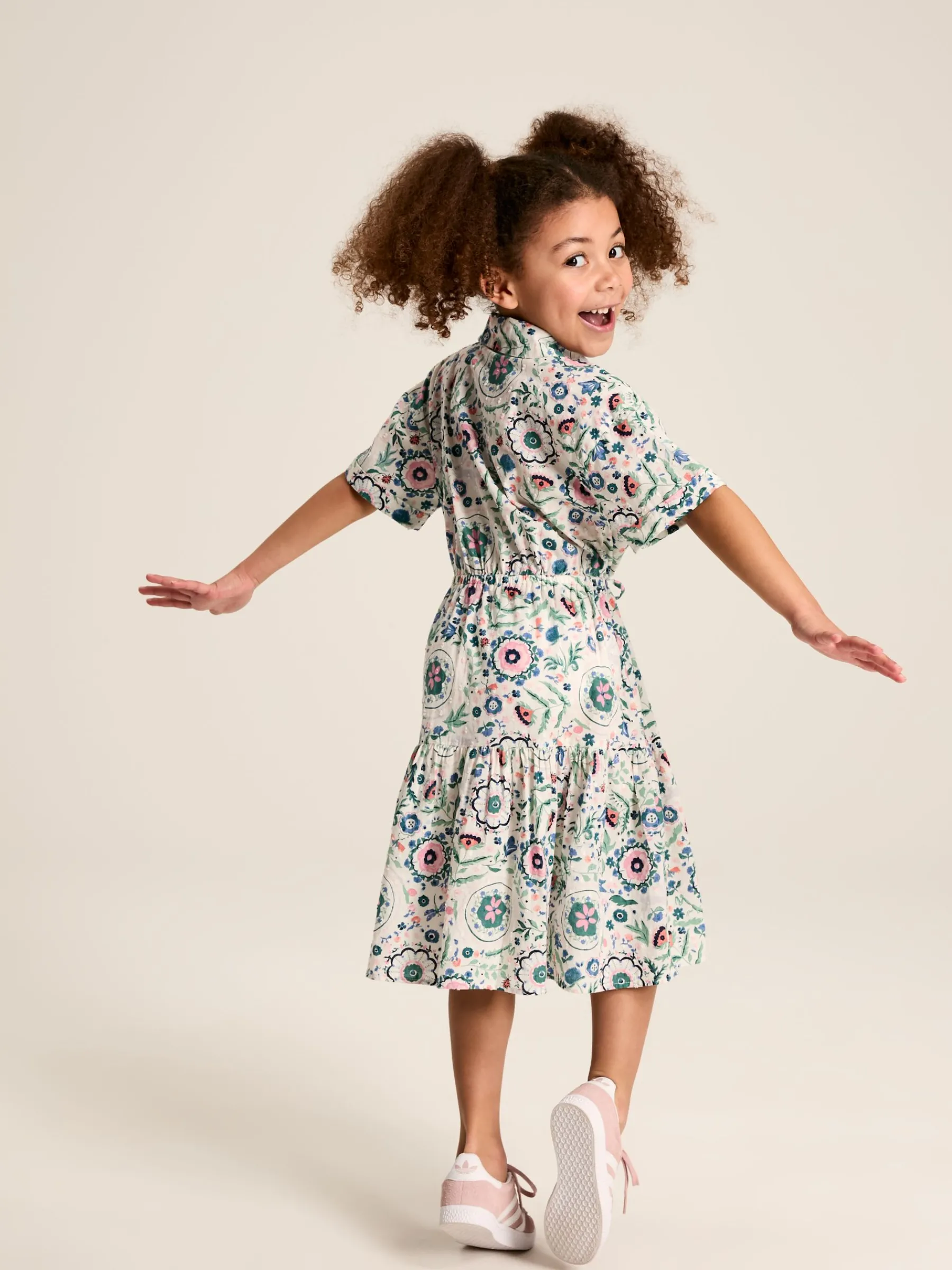 Girls' Summer Pink / Green Textured Shirt Dress<Joules Clearance