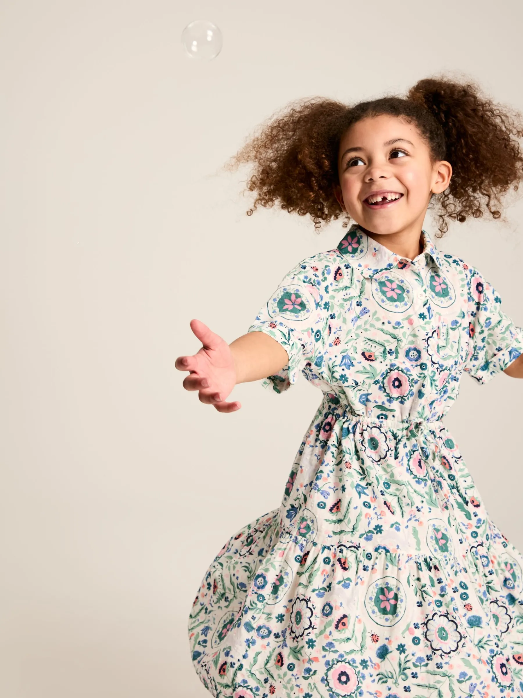 Girls' Summer Pink / Green Textured Shirt Dress<Joules Clearance