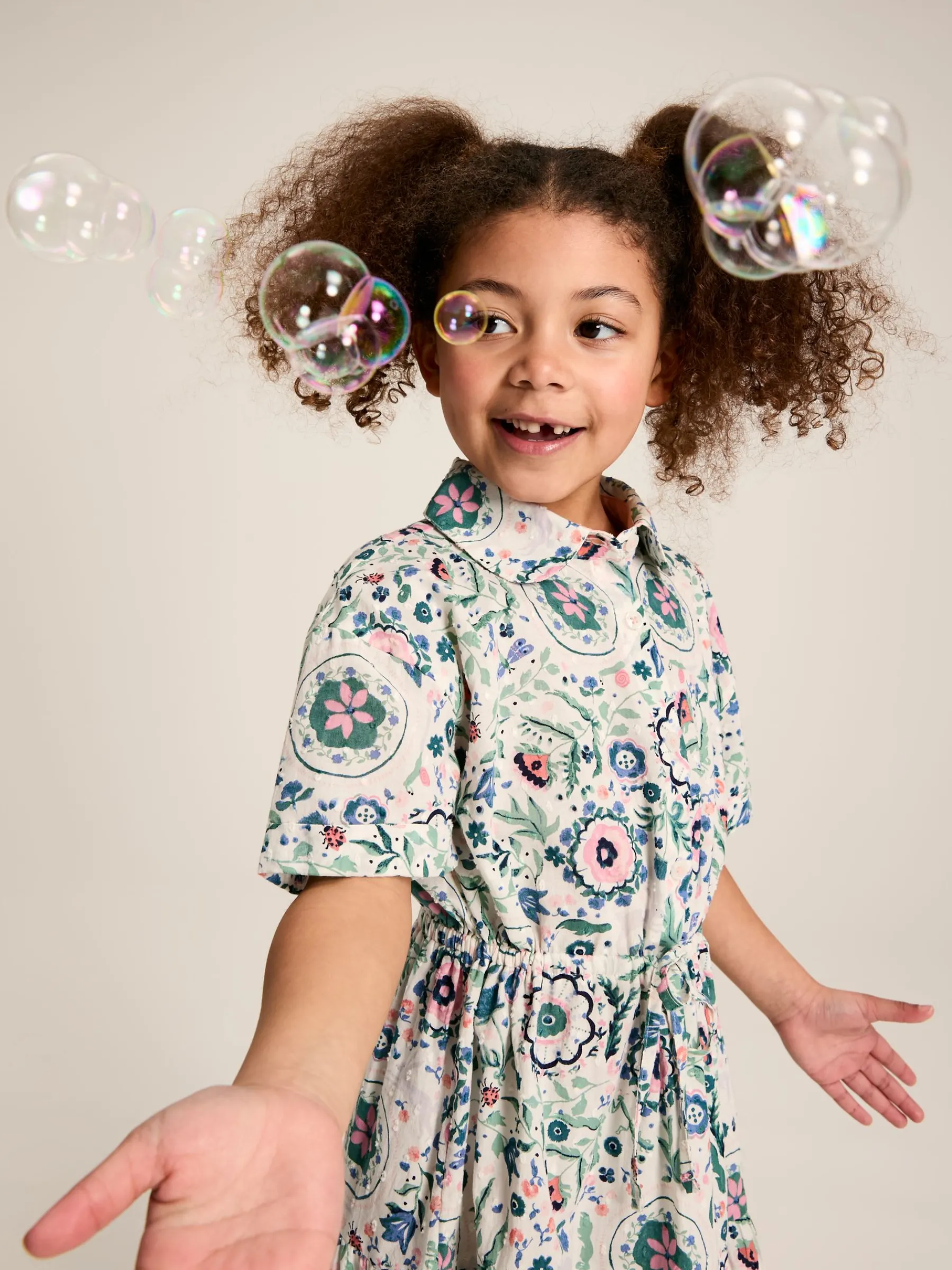 Girls' Summer Pink / Green Textured Shirt Dress<Joules Clearance