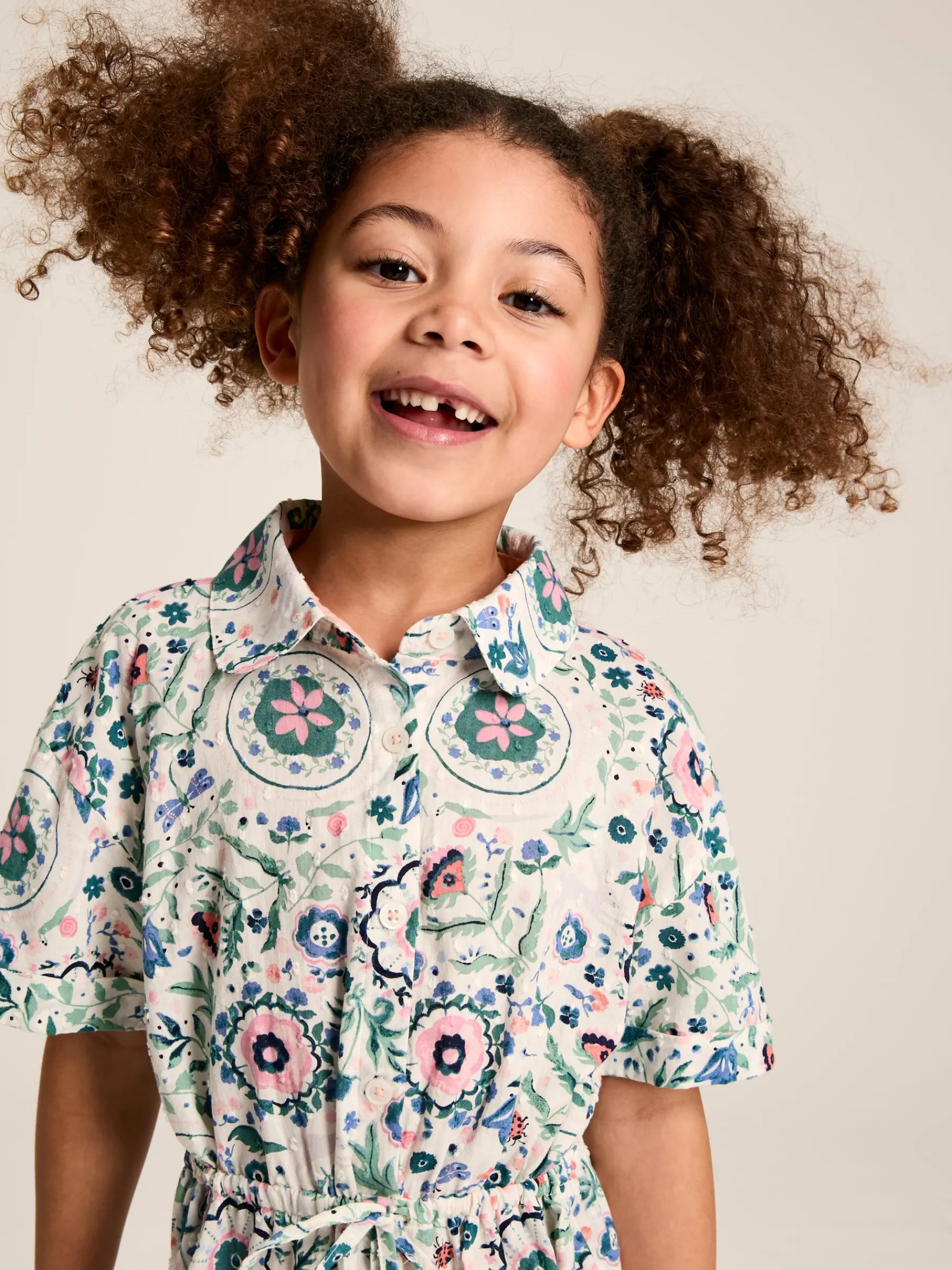 Girls' Summer Pink / Green Textured Shirt Dress<Joules Clearance