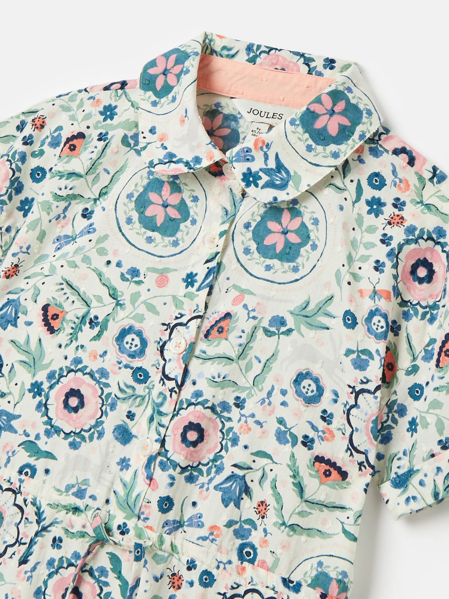 Girls' Summer Pink / Green Textured Shirt Dress<Joules Clearance