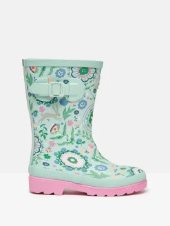 Girls' Teal Blue Printed Wellies<Joules Hot