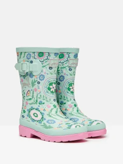Girls' Teal Blue Printed Wellies<Joules Hot