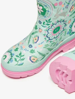 Girls' Teal Blue Printed Wellies<Joules Hot