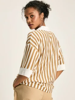 Hadley Tan White Linen Polo Shirt<Joules Outlet