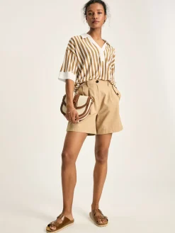 Hadley Tan White Linen Polo Shirt<Joules Outlet