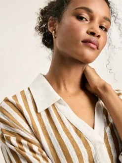 Hadley Tan White Linen Polo Shirt<Joules Outlet