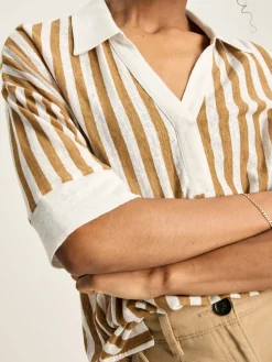 Hadley Tan White Linen Polo Shirt<Joules Outlet