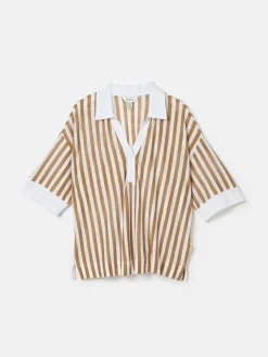 Hadley Tan White Linen Polo Shirt<Joules Outlet