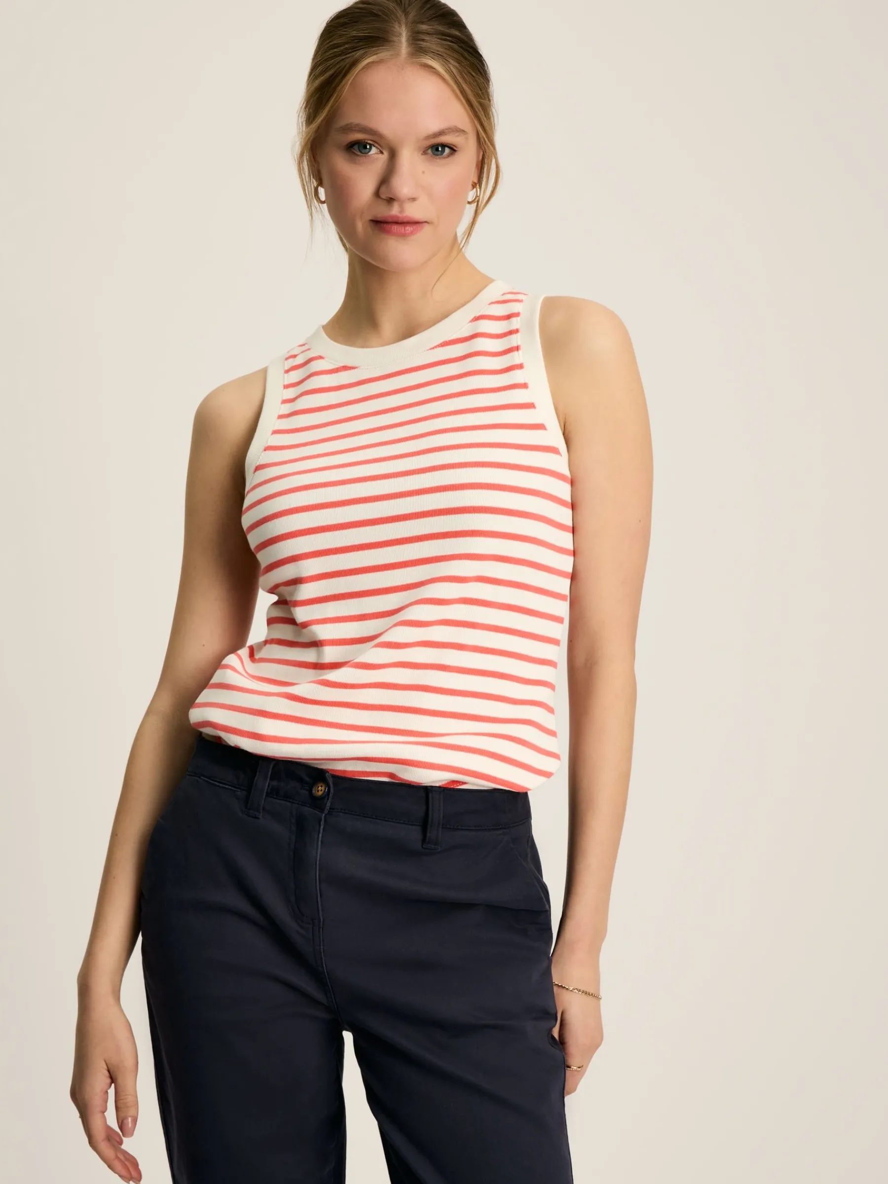Harbour Cream & Coral Striped Jersey Vest<Joules Outlet