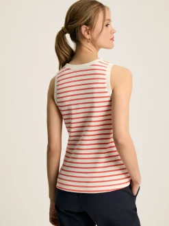 Harbour Cream & Coral Striped Jersey Vest<Joules Outlet