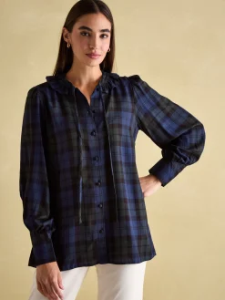 Harper Black Check Pussybow Tie Blouse<Joules Sale