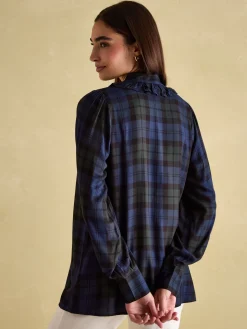 Harper Black Check Pussybow Tie Blouse<Joules Sale