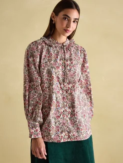 Harper Cream Floral Pussybow Tie Blouse<Joules Clearance