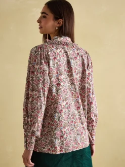 Harper Cream Floral Pussybow Tie Blouse<Joules Clearance