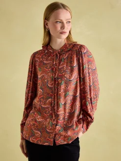 Harper Red Paisley Pussybow Tie Blouse<Joules Best