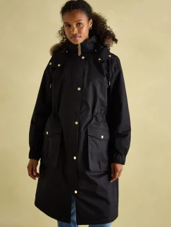 Harpsden Cosy Waterproof Fleece Lined Raincoat with Faux Fur Hood<Joules Online