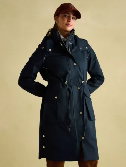 Harpsden Navy Blue Waterproof Long Raincoat with Hood<Joules