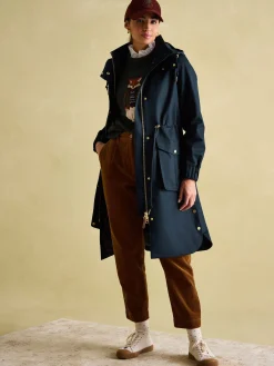 Harpsden Navy Blue Waterproof Long Raincoat with Hood<Joules