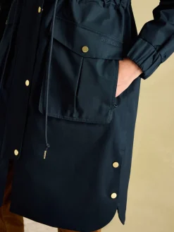 Harpsden Navy Blue Waterproof Long Raincoat with Hood<Joules