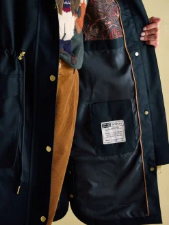 Harpsden Navy Blue Waterproof Long Raincoat with Hood<Joules