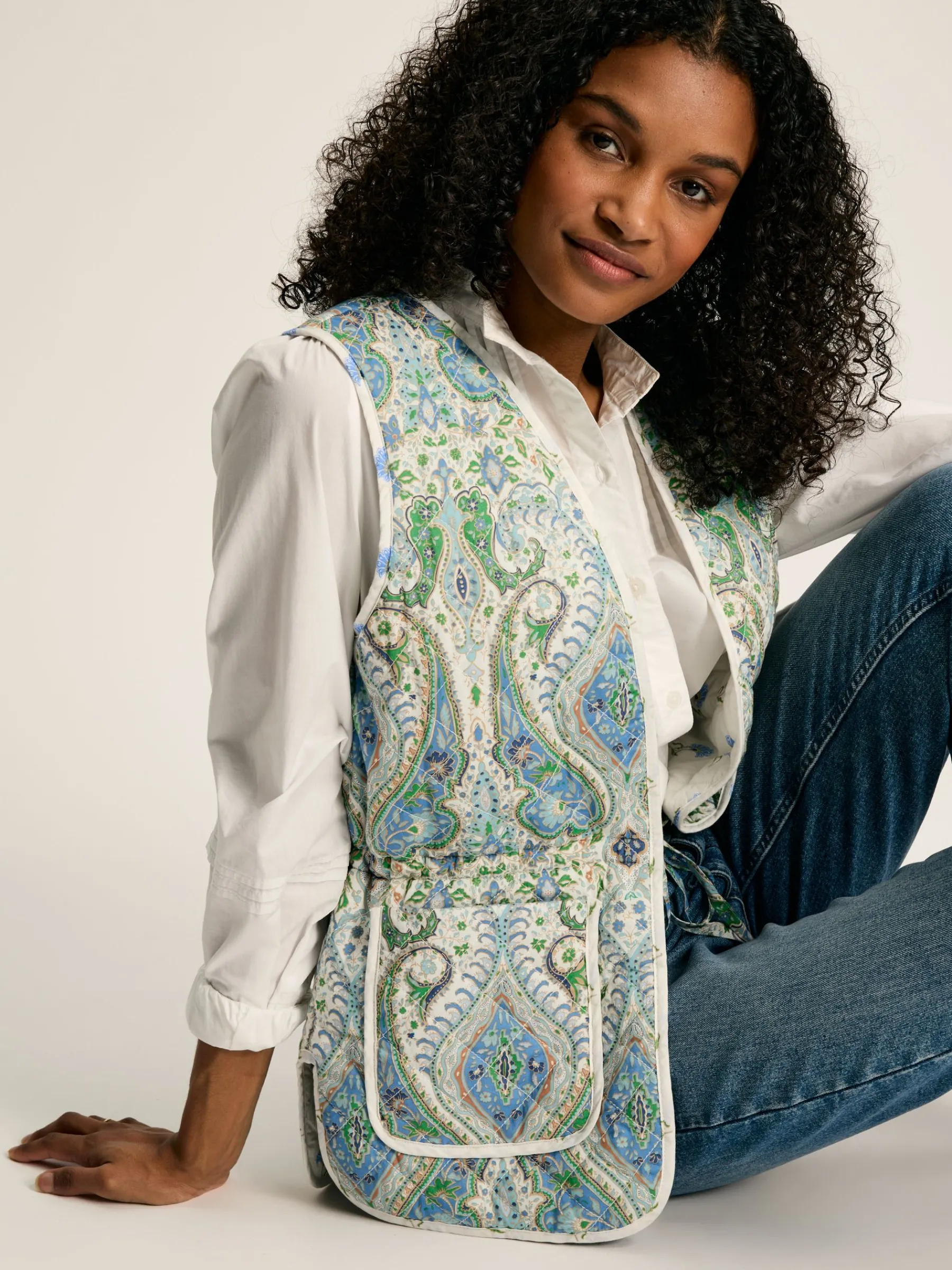 Hatfield Blue Paisley Cotton Quilted Gilet<Joules Hot