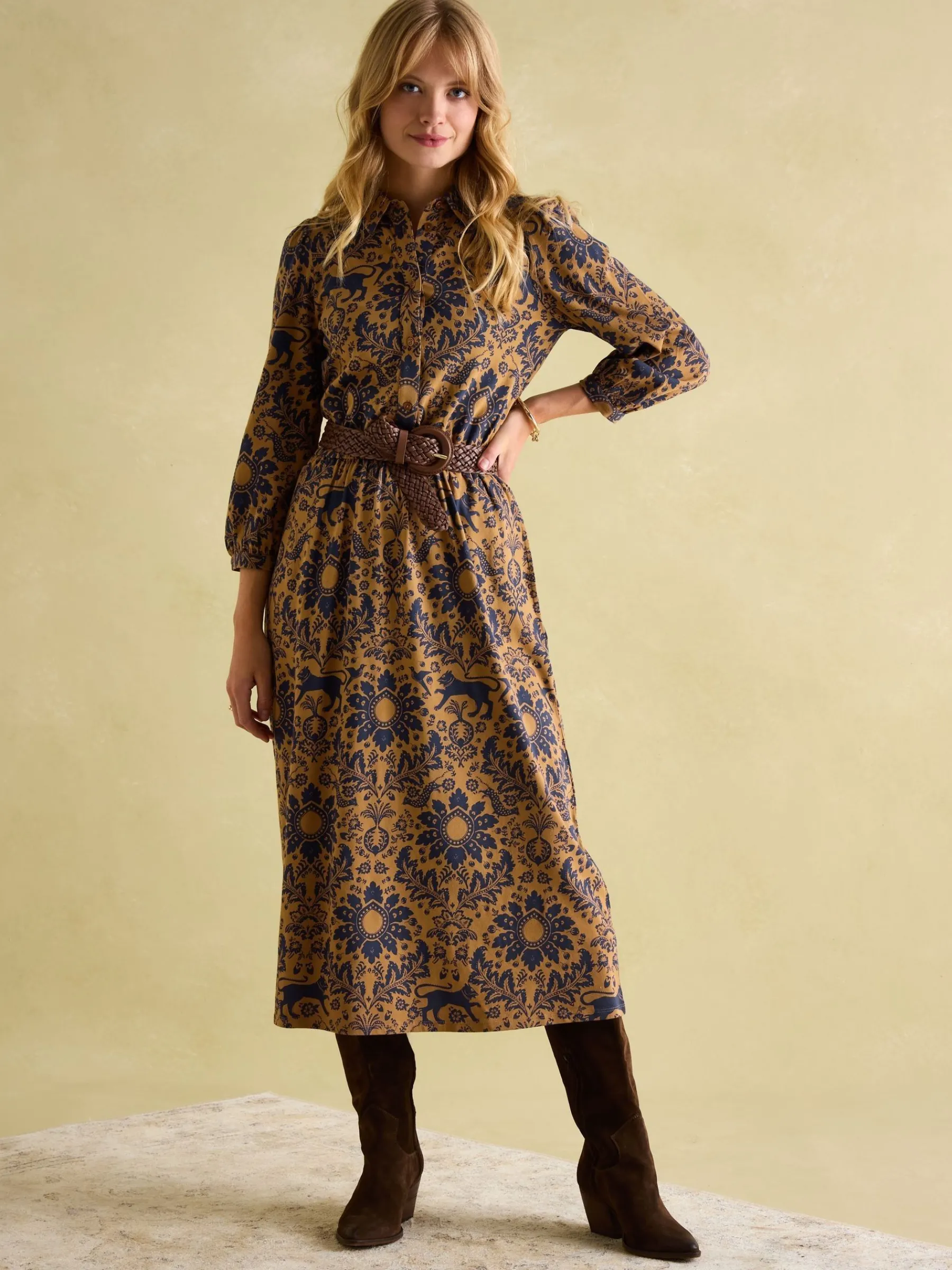 Hazel Brown Floral Jersey Shirt Dress<Joules Sale