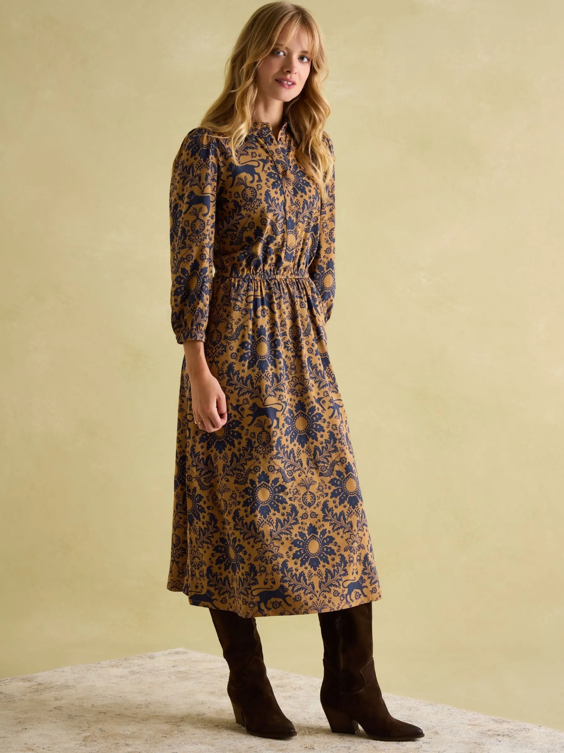 Hazel Brown Floral Jersey Shirt Dress<Joules Sale