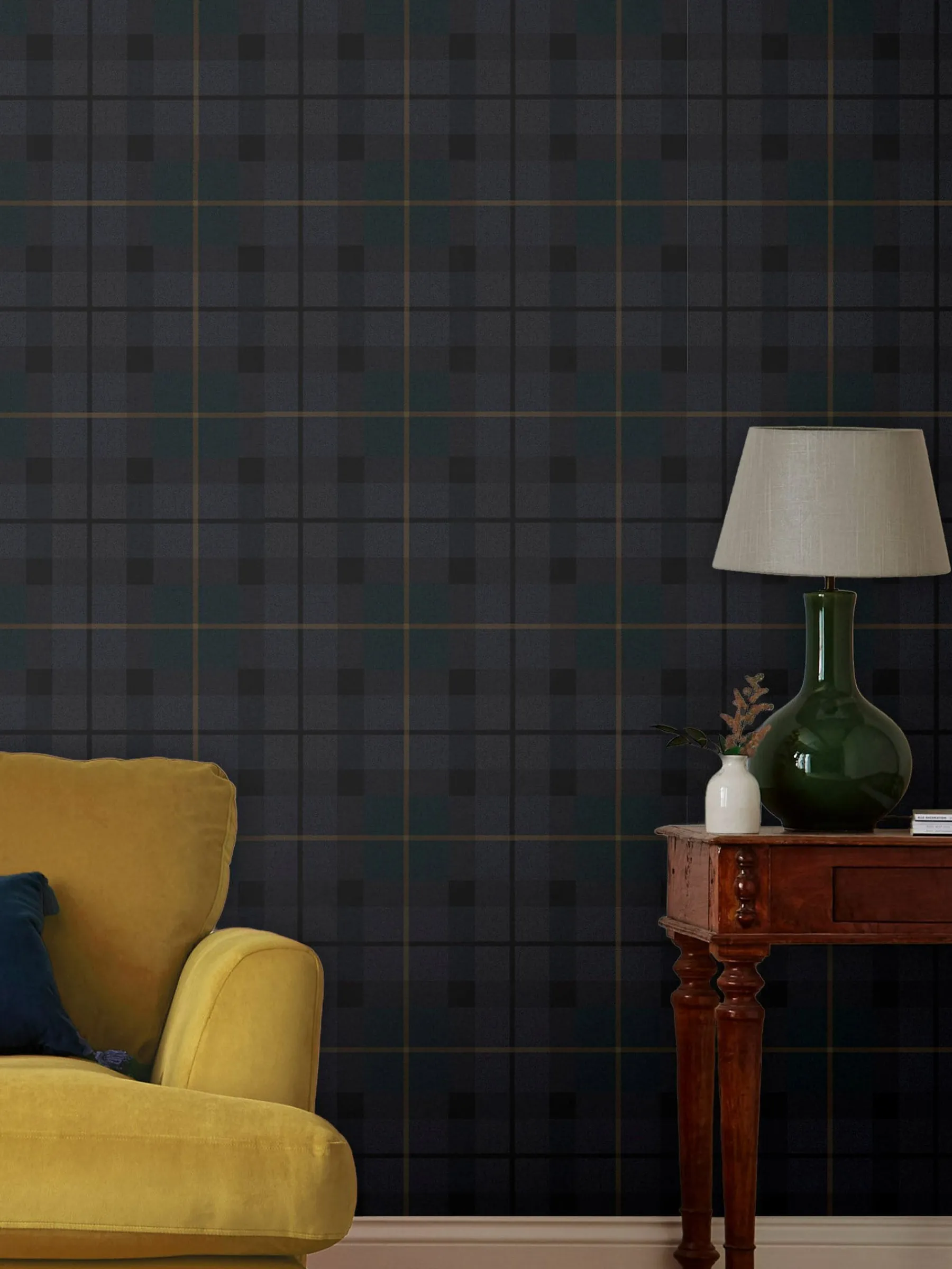 Heritage Blue Rothero Check 10M Wallpaper<Joules Clearance