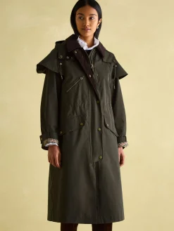 Highbridge Khaki Green Waterproof Longline Coat with Hood<Joules