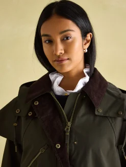 Highbridge Khaki Green Waterproof Longline Coat with Hood<Joules