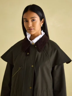 Highbridge Khaki Green Waterproof Longline Coat with Hood<Joules