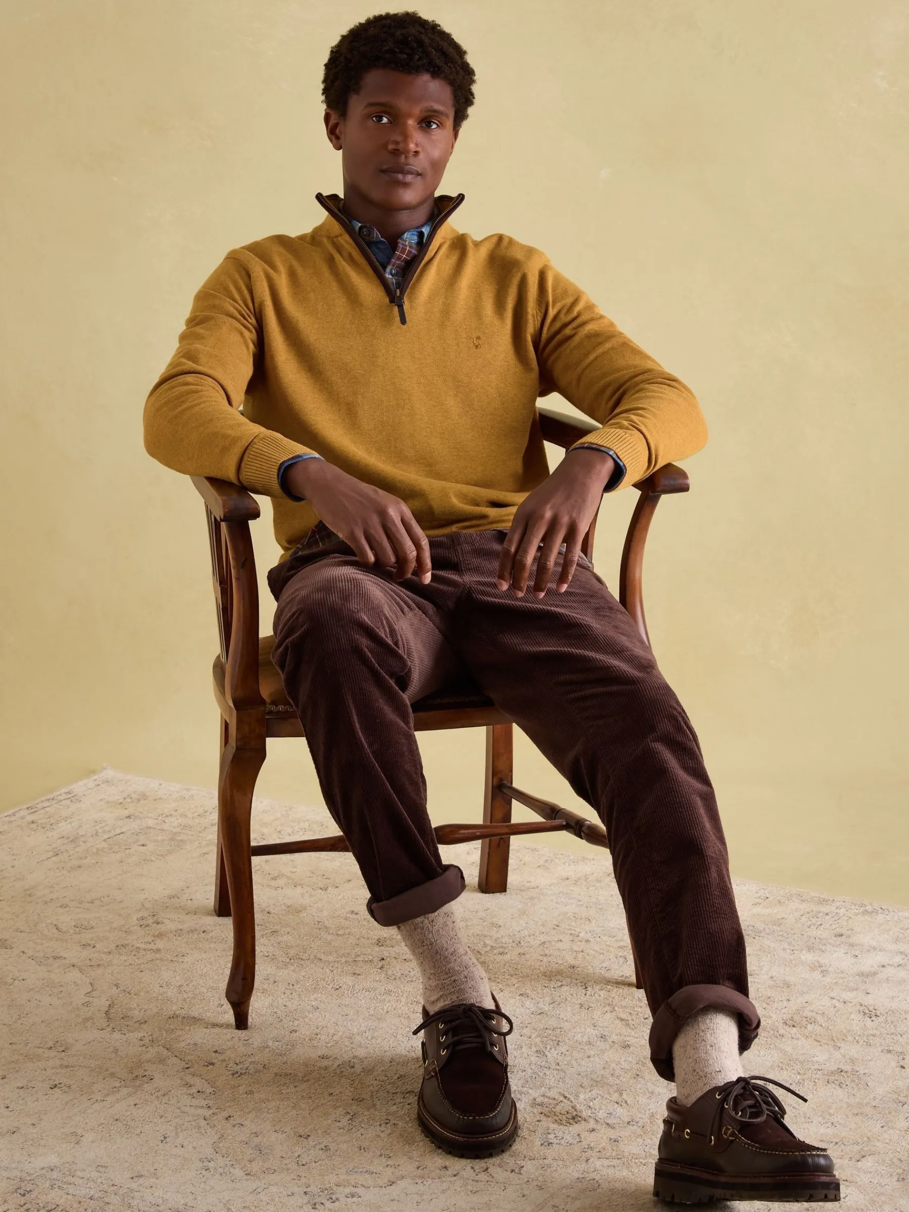 Hillside Dark Yellow Quarter Zip Knit Jumper<Joules Best