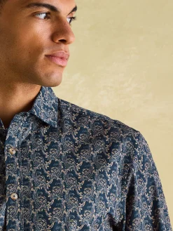 Invitation Navy Paisley Cotton Shirt<Joules