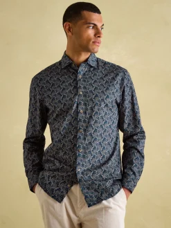 Invitation Navy Paisley Cotton Shirt<Joules