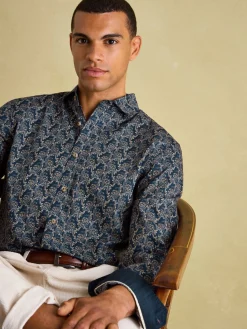 Invitation Navy Paisley Cotton Shirt<Joules