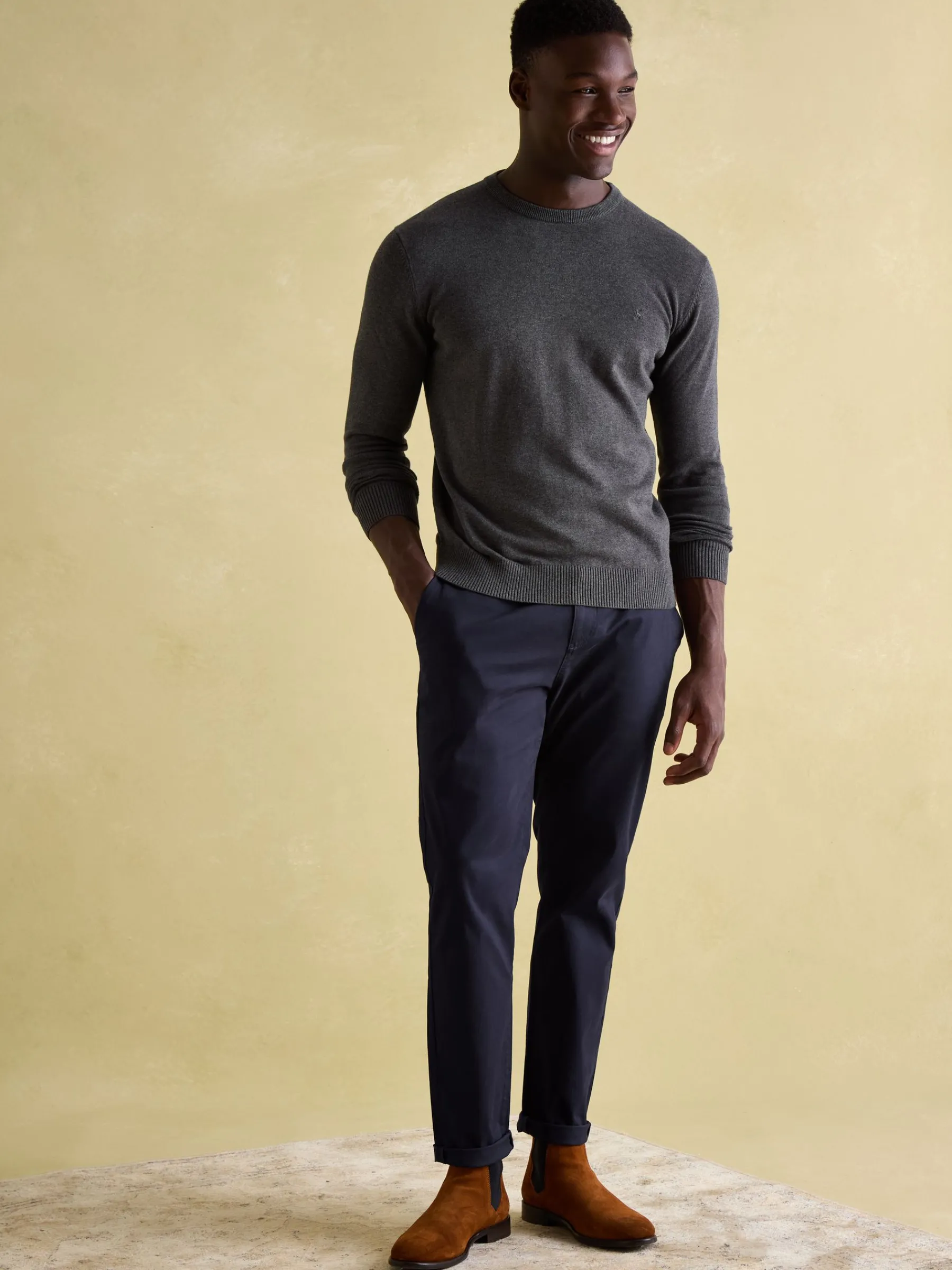 Jarvis Charcoal Grey Crew Neck Knitted Jumper<Joules Outlet