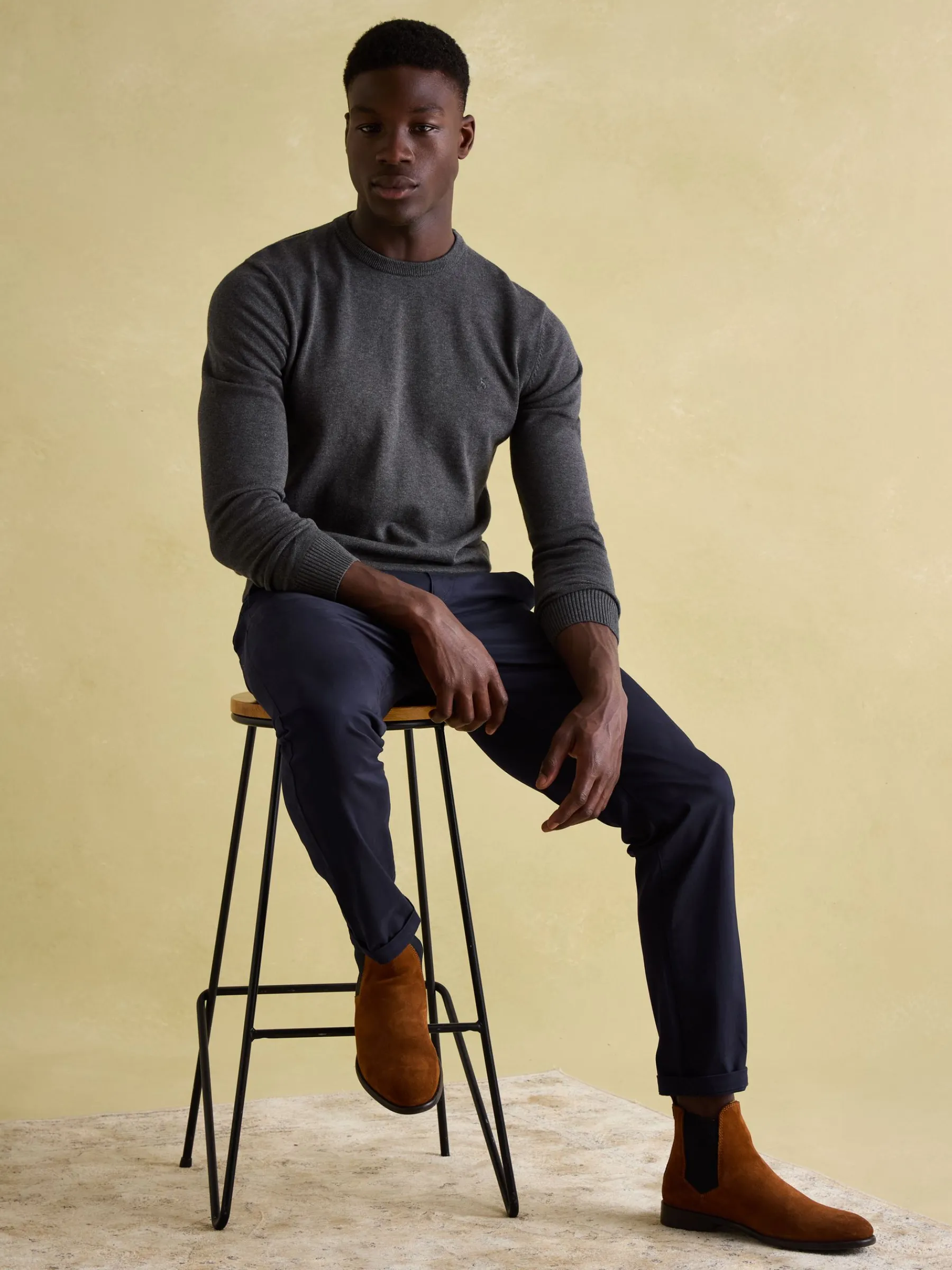 Jarvis Charcoal Grey Crew Neck Knitted Jumper<Joules Outlet