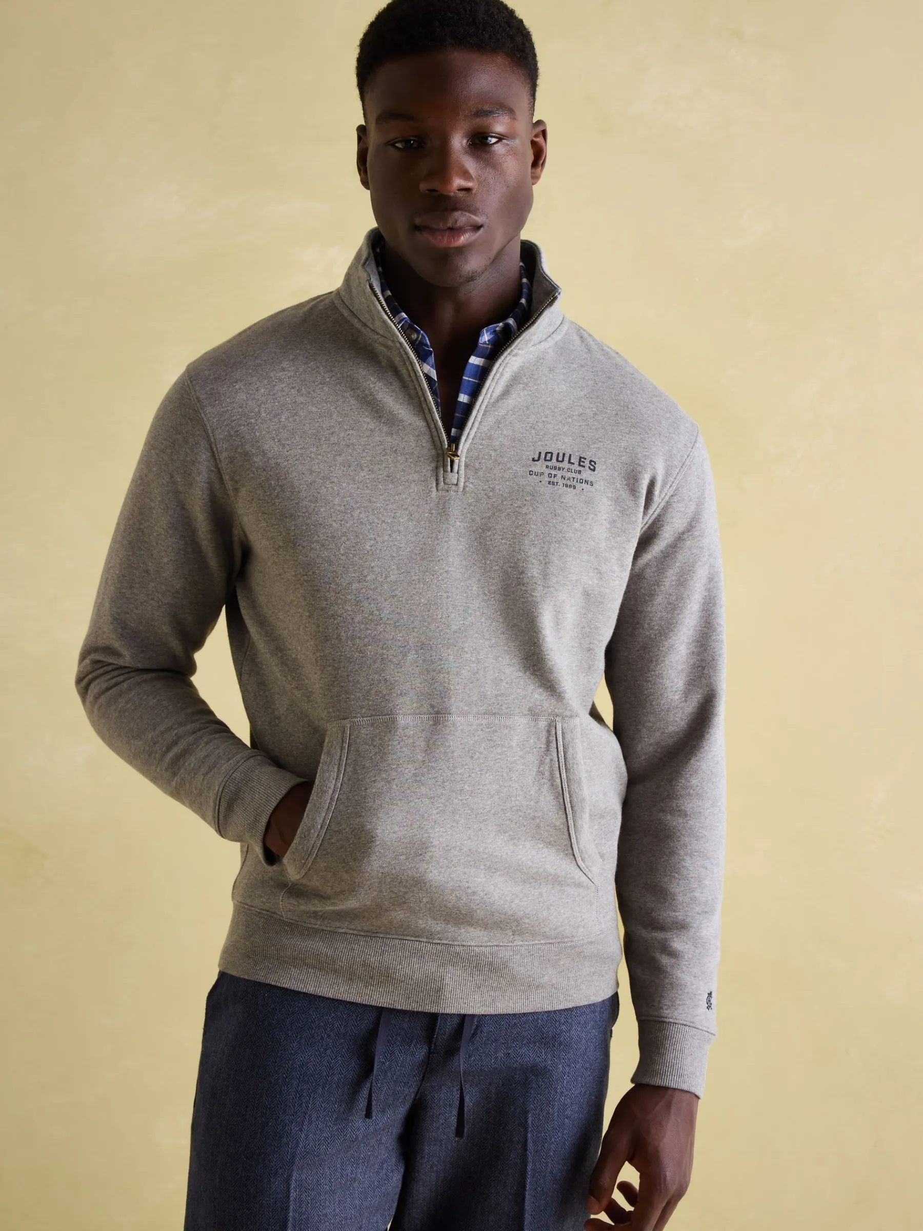 Jenkins Grey Marl Quarter Zip Graphic Sweatshirt<Joules